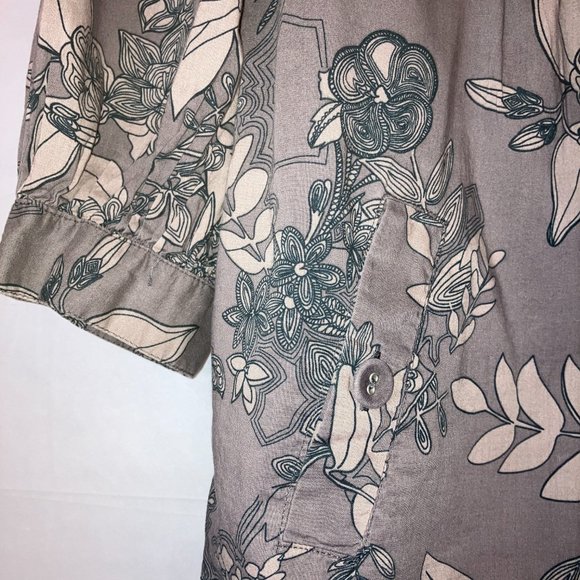 H&M Womens Organic Cotton 3/4 Puff Sleeve Grey Floral Blouse Size 4 - Picture 6 of 12